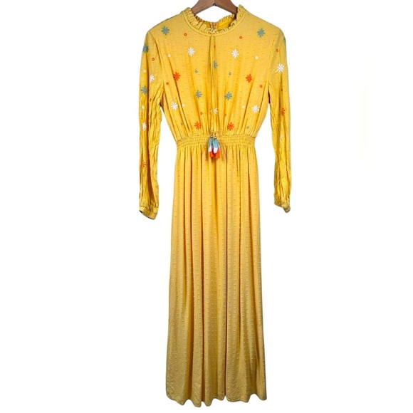 Alvina yellow maxi dress, 42 (M),embroidered flowers, tassels Modern Boho Pretty - Picture 1 of 11